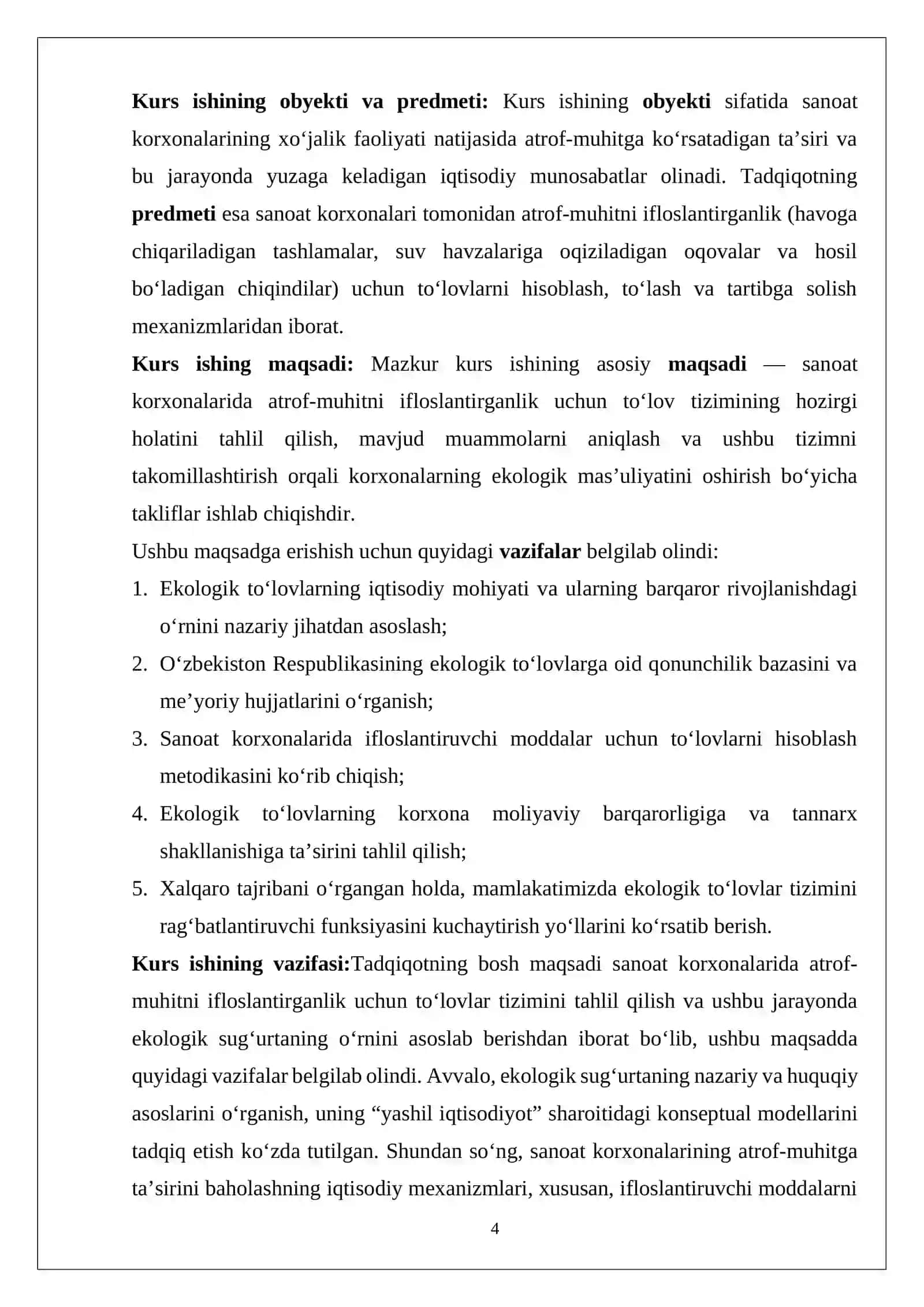 Sanoat korxonasining to‘lov tizimi: Atrof-muhitni ifloslantirganlik uchun to‘lov 4