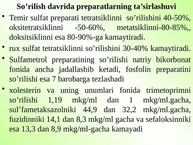 DORILARNING O‘ZARO TA’SIRLASHUVI. DORILARNING NOJO‘YA  TA’SIRLARI VA ULARNI OLDINI OLISH TADBIRLARI. 4