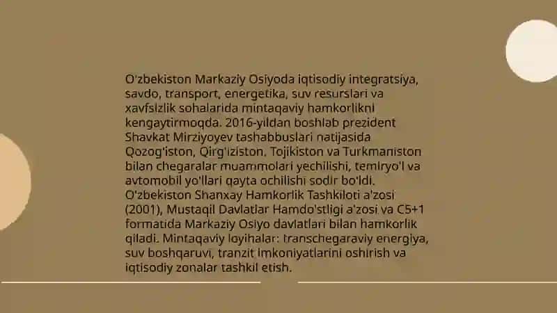 O'zbekistonning xalqaro aloqalari va jahon hamjamiyatidagi o'rni 4