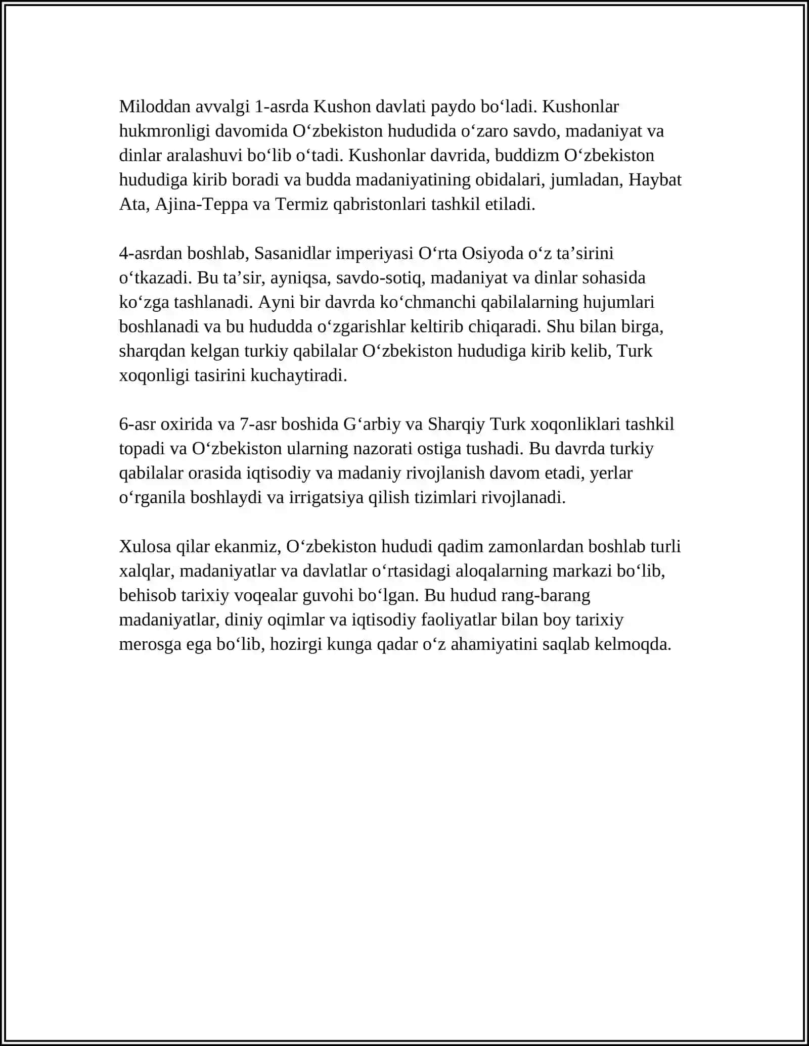 MUSTAQIL ISH Mavzu: OZBEKSTON TARIXI HAQIDA 4