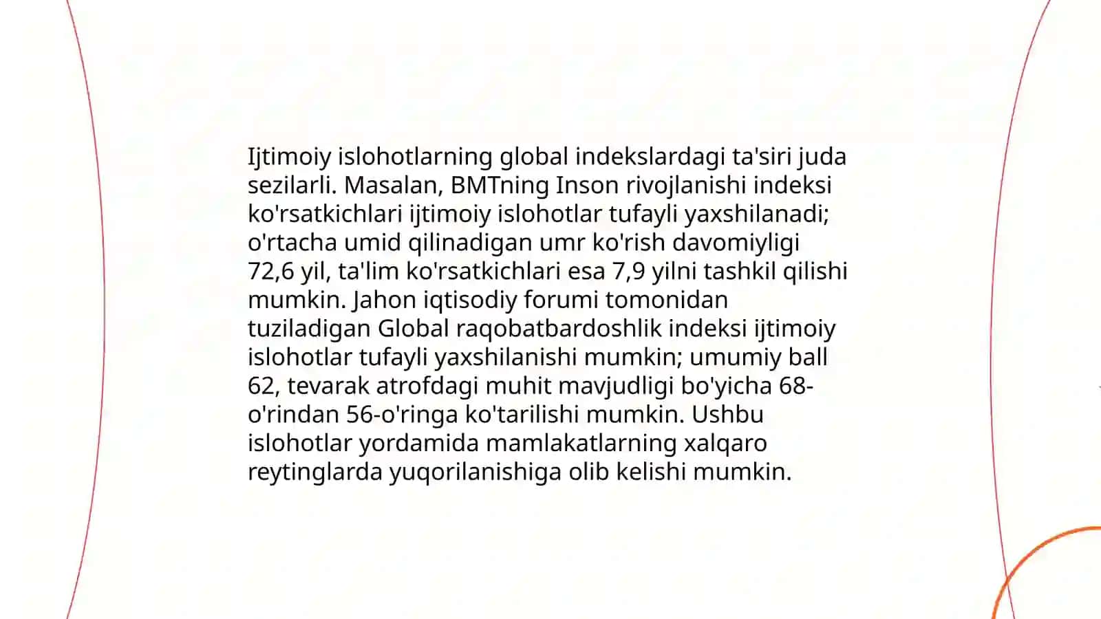 Yangi O‘zbekiston ijtimoiy-siyosiy, iqtisodiy va madaniy hayotida roʻy berayotgan oʻzgarishlarning xalqaro reyting va indekslarda aks etishi 4