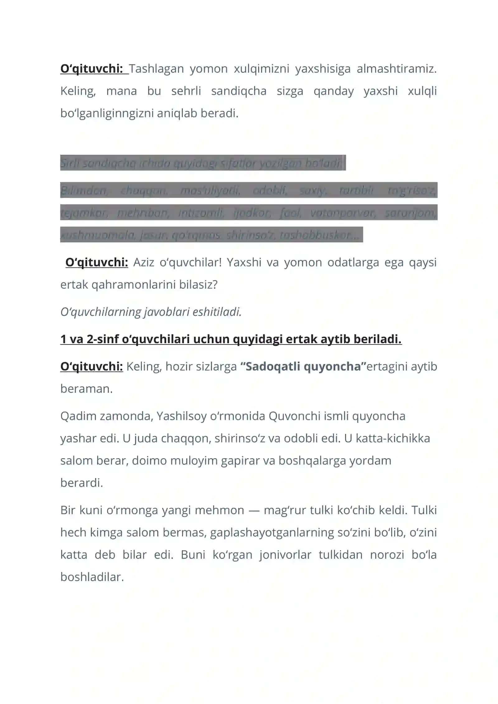 Kelajak soati—Dars ssenariysi 4