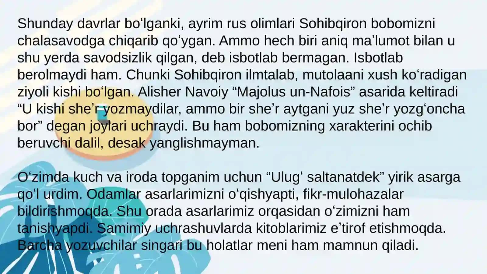 Muhammad Alining "Gumbazdaginur", Hamzaning "Jonlarnijononivatan", Sirojiddin Sayyidning "Vatannio'rganish" she'rlari tahlili 4