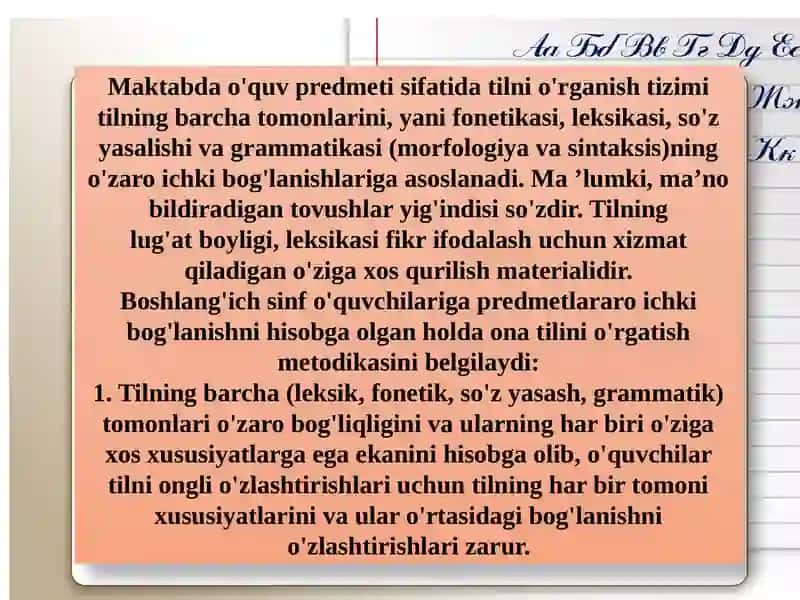 BOSHLANG’ICH SINFLARDA ONA TILI O’QITISH METODIKASI 4