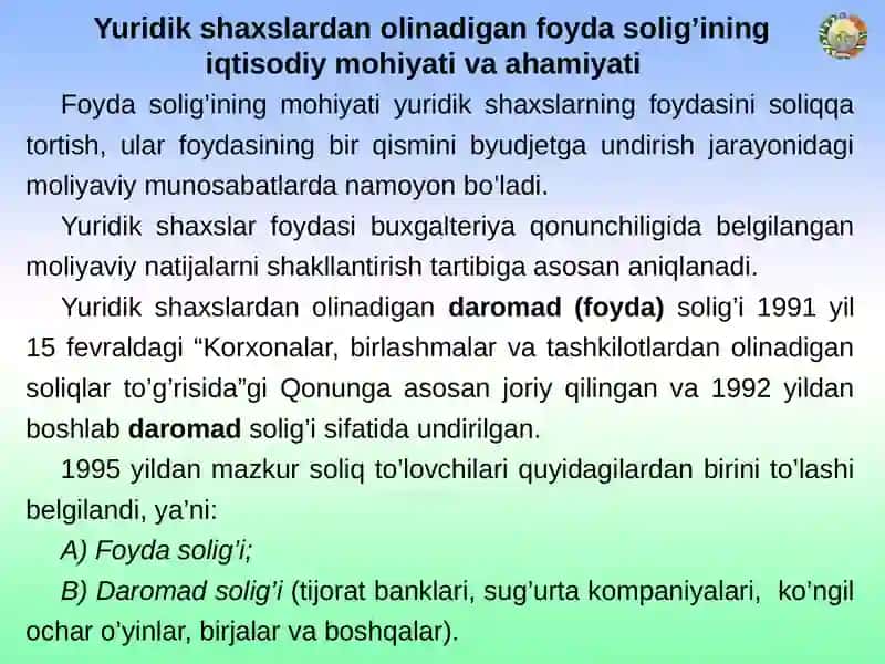 Yuridik shaxslardan olinadigan foyda solig‘i 4