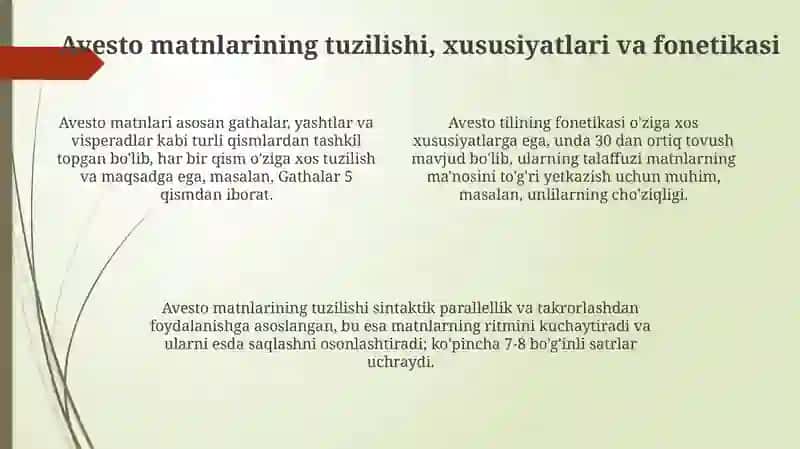 Avestoning ahamiyati va ifodali o'qish san'atiga ta'siri 4