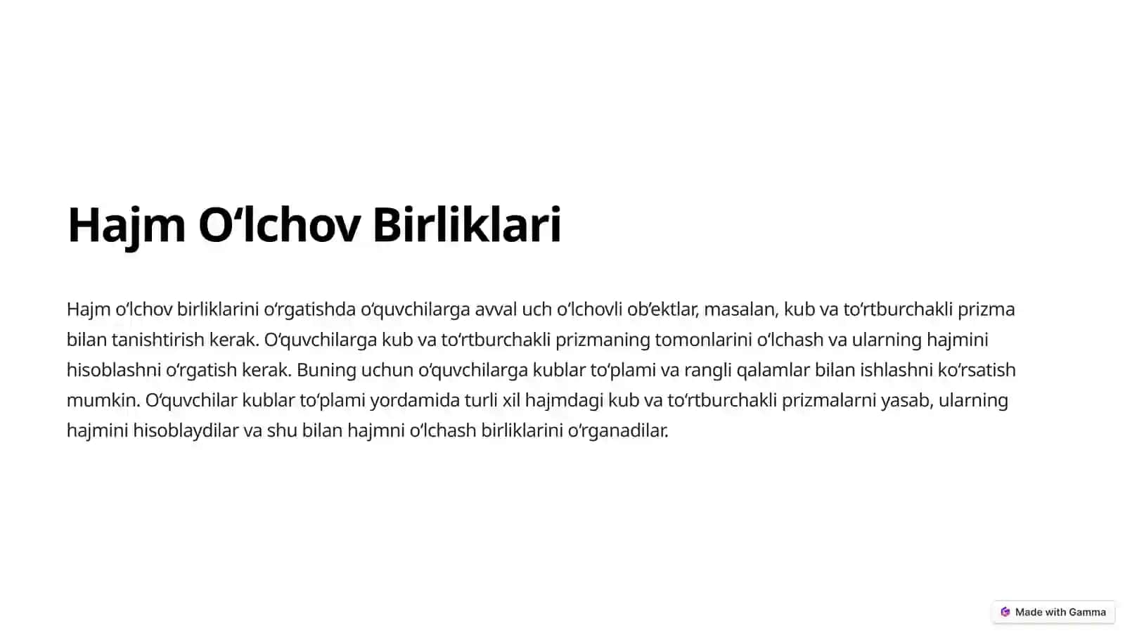 Uzunlik, Yuza, Hajm va Vaqt Birliklari: Massa va Sig‘im O‘lchov Birliklarini O‘rgatish Metodikasi 4