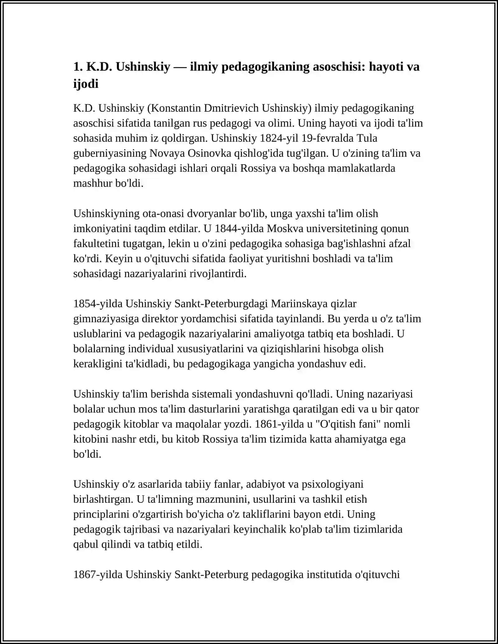 K.D. Ushinskiy — ilmiy pedagogikaning asoschisi: hayoti va ijodi 4