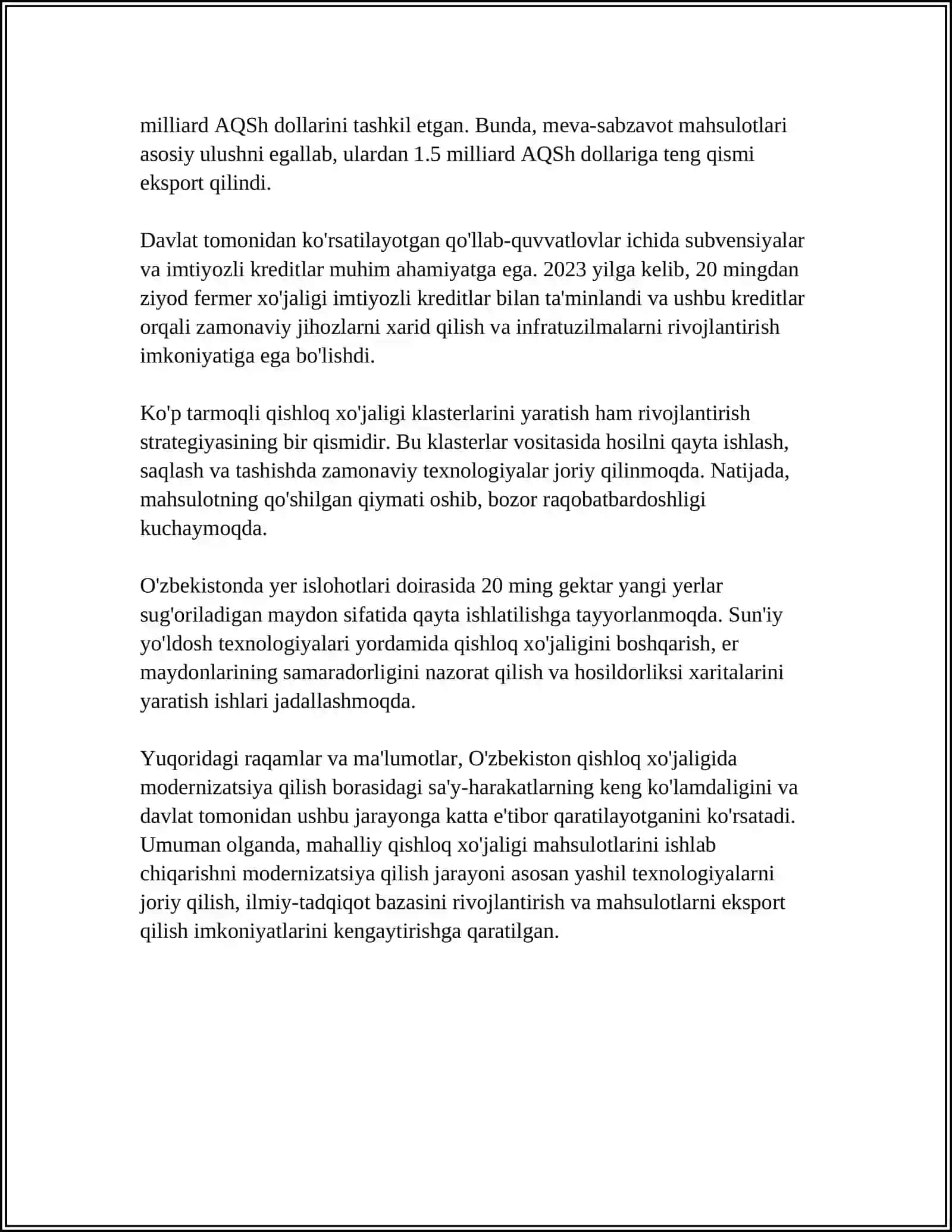 O'ZBEKISTONDA OZIQ-OVQAT XAVFSIZLIGINI TAMINLASH YO'NALISHLARI 4