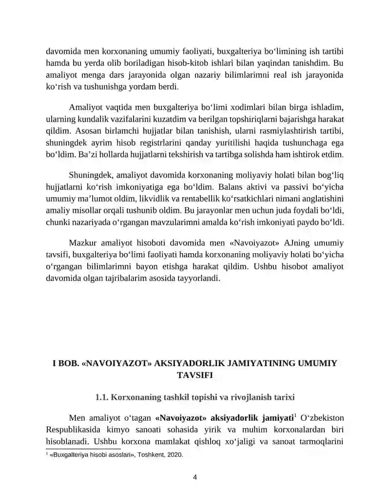 AZOT BOʻYICHA AMALIYOT HISOBOTI. ACCOUNTING - BAKALAVRIAT YO‘NALISHI 4