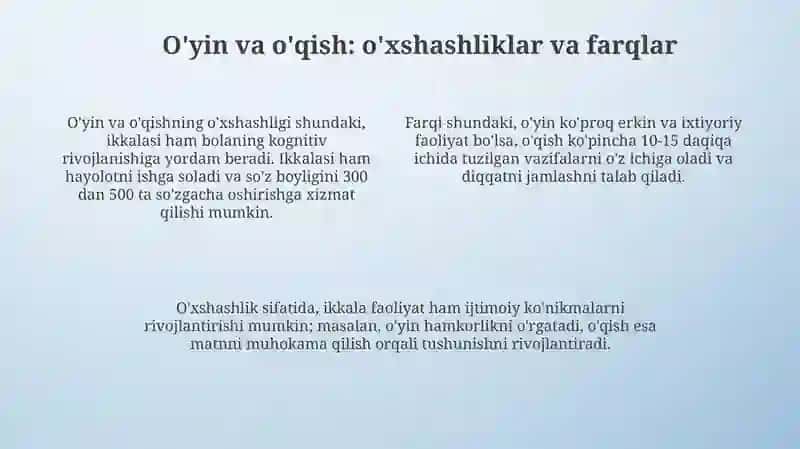 Kichik maktab yoshidagi bolalar oʻyin faoliyatining oʻqish faoliyatiga oʻlashuvi 4