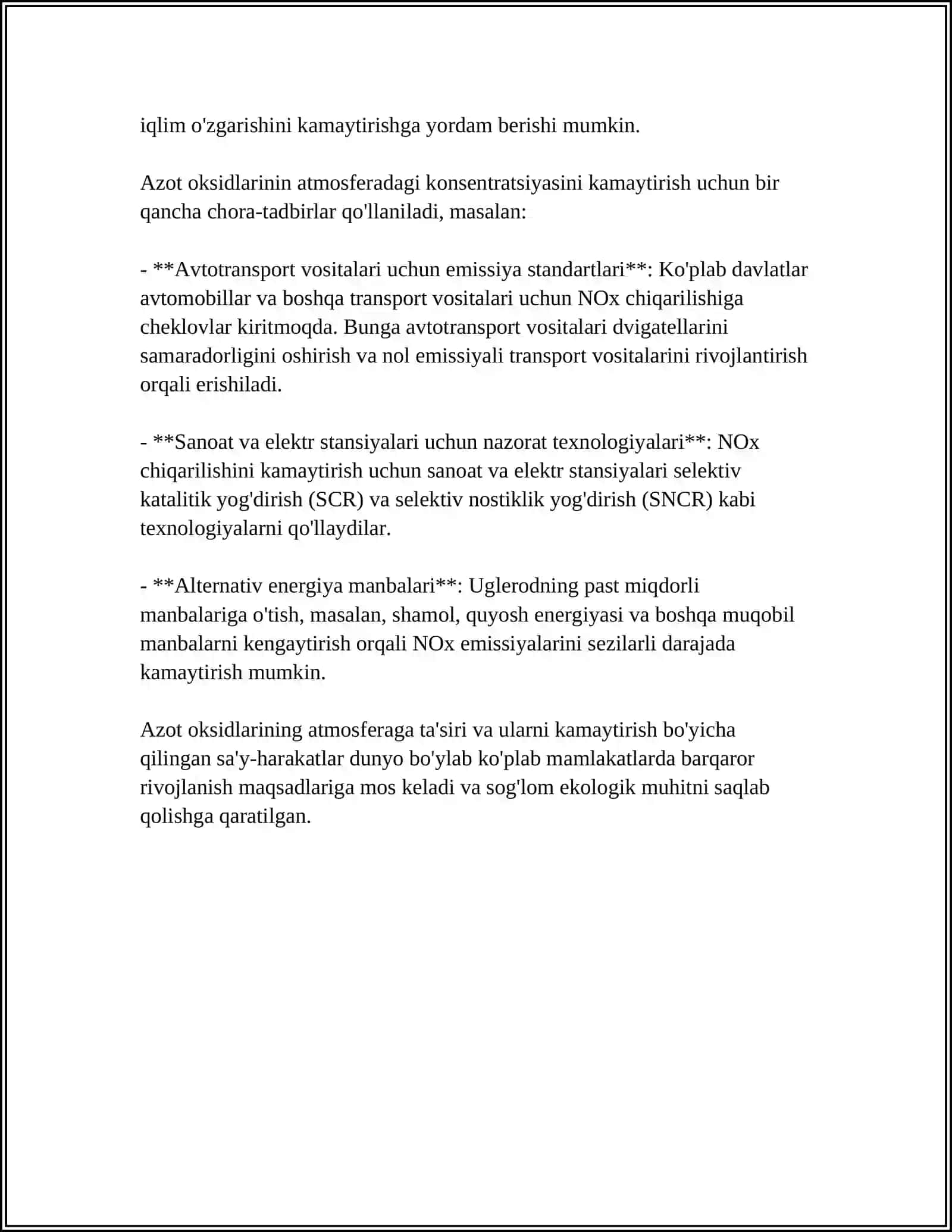 ATMOSFERA HAVOSINI AZOD OKSIDLARIDAN TOZALASH 4