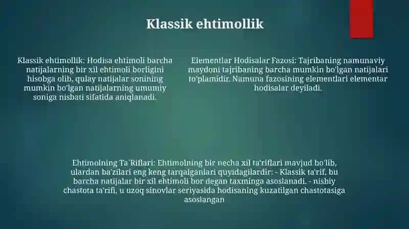 Elementlar Hodisalar Fazosi. Ehtimolning Ta`Riflari 4