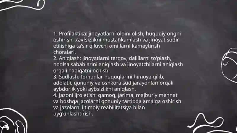 Jinoyat protsessi tushunchasi va uning vazifalari.. 10 list 4
