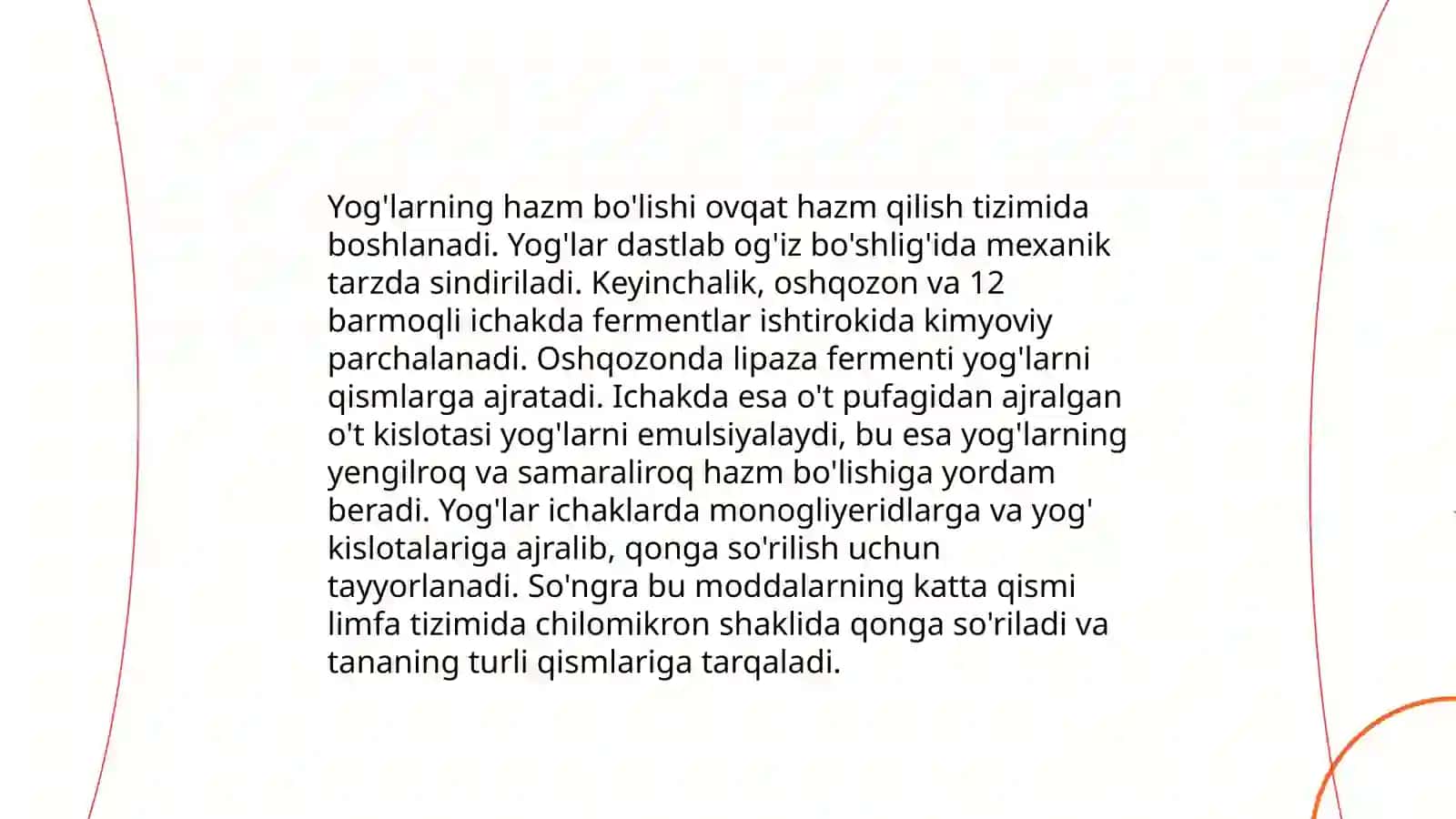 Oziq moddalar (oqsillar,yogʻlar, uglevodlar,mineral tuzlar)ning qonga soʻrilish mexanizimlari 4