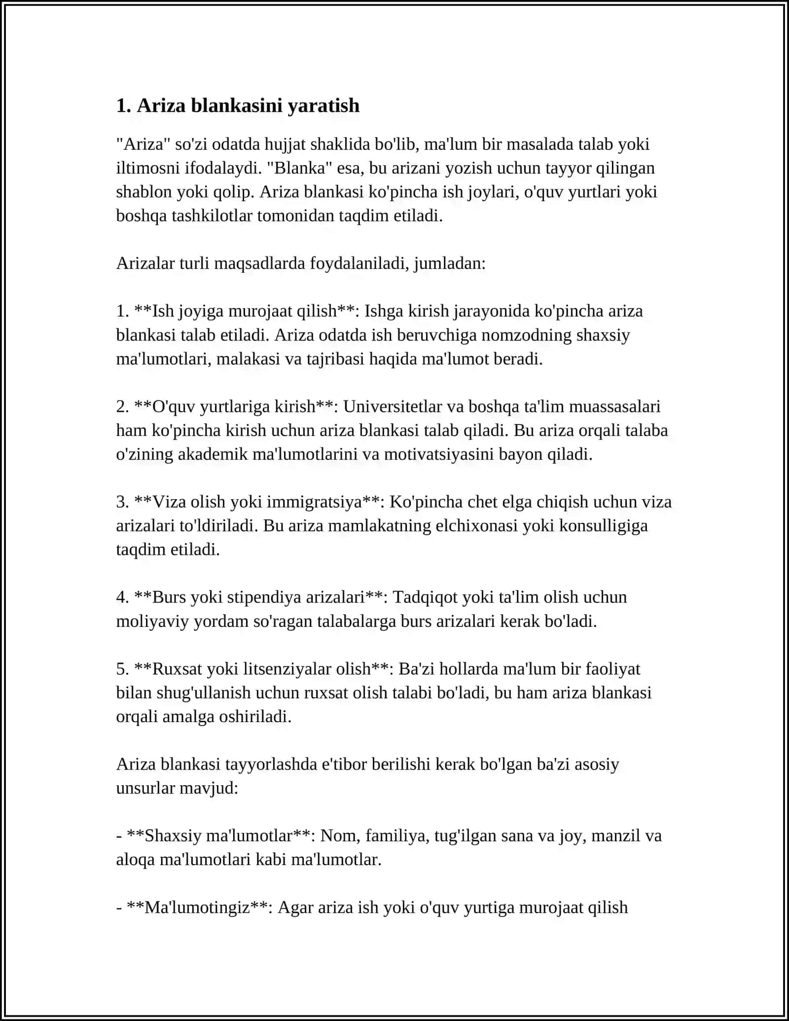 WORD MATN TAHRIRLAGICHDA TURLI XIL BLANKALAR YARATISH(ARIZA,KASALLIK KARTASI,ANALIZLAR BLANKASI X.H.) 4