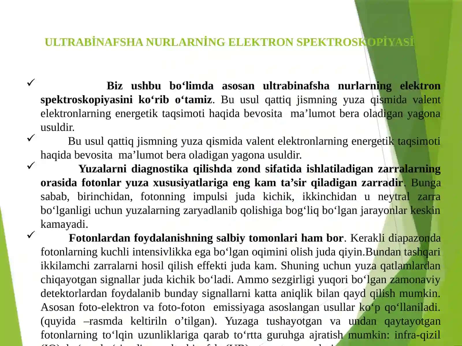ULTRABİNAFSHA NURLARNİNG ELEKTRON SPEKTROSKOPİYASİ 4