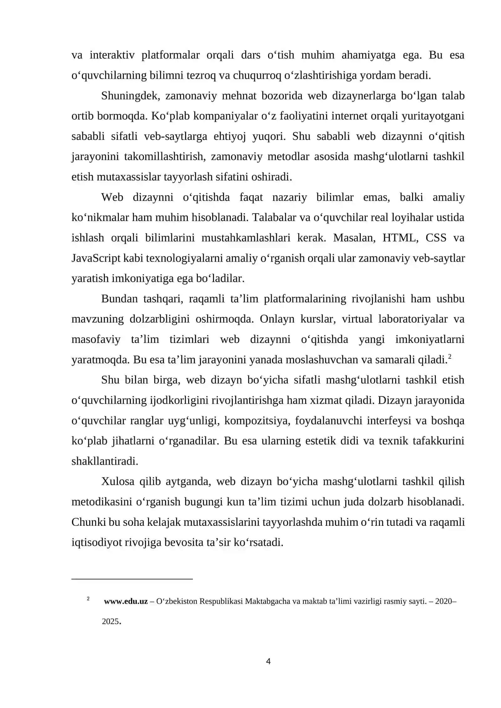 Web dizayn bo`yicha mashg`ulotlar tashkil qilish metodikasi 4