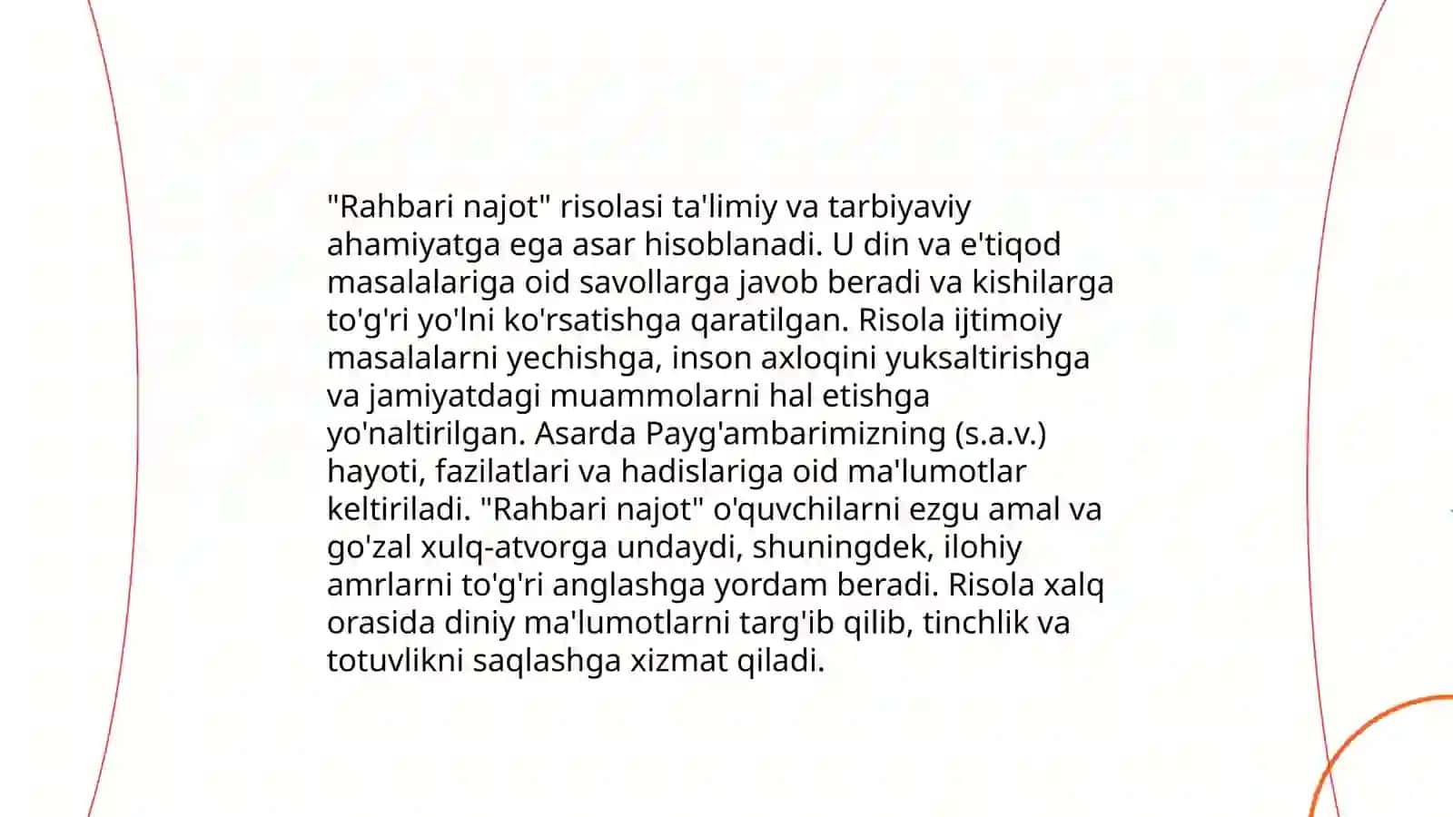 A.Fitratning “Rahbari najot” risolasidagi “Baxtsiz odamlarning ikki toifasi”ga oid qarashlari bo‘yicha esse tayyorlash, videorolik tanlovini o‘tkazish 4