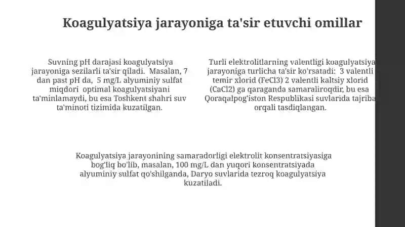 Koagulyatsiya jarayonida elektrolitlarning ta'siri 4