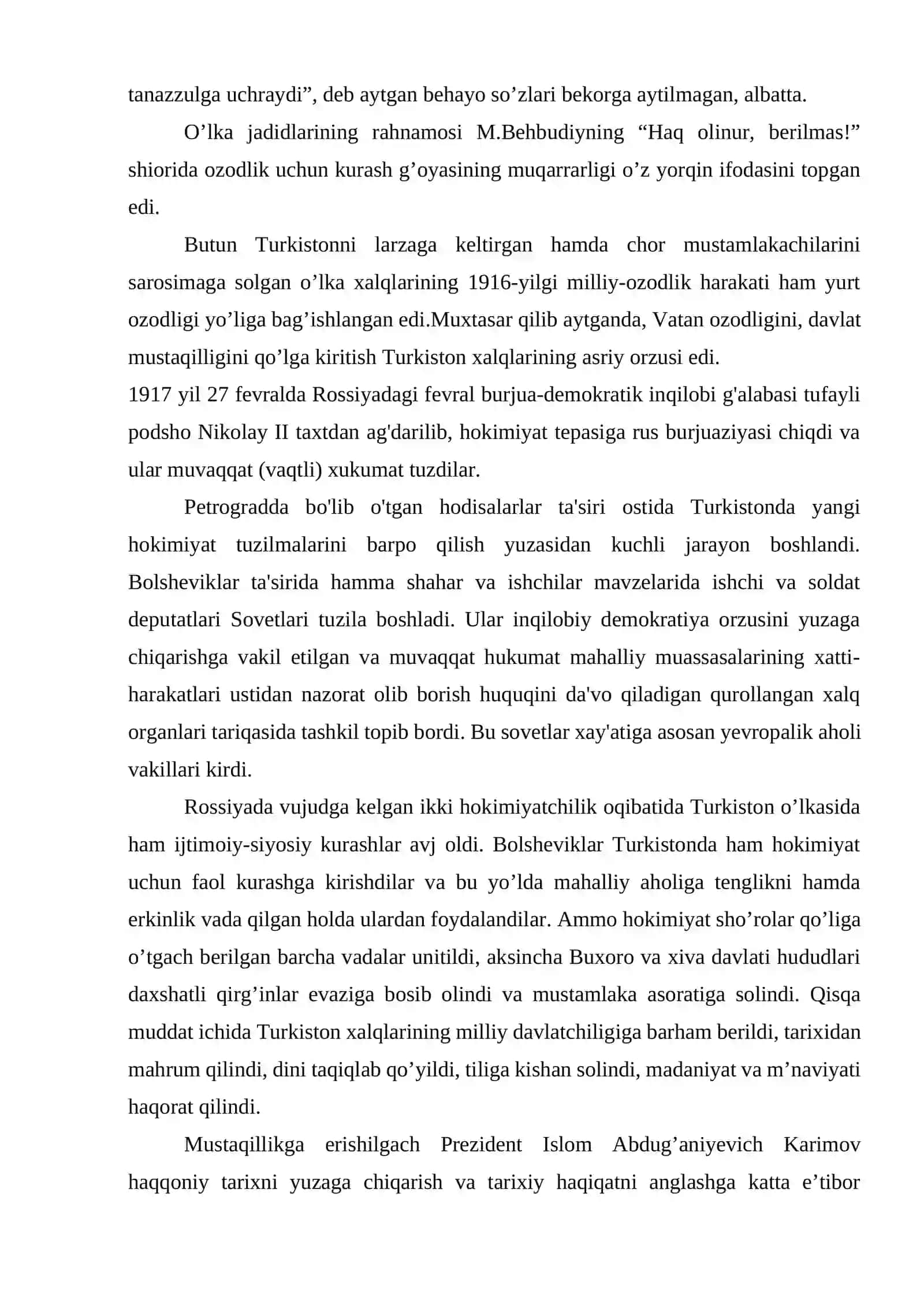 XX asr boshlarida Turkistonda davlatchilik jarayonlari va siyosiy tashkilotlar faoliyat 4