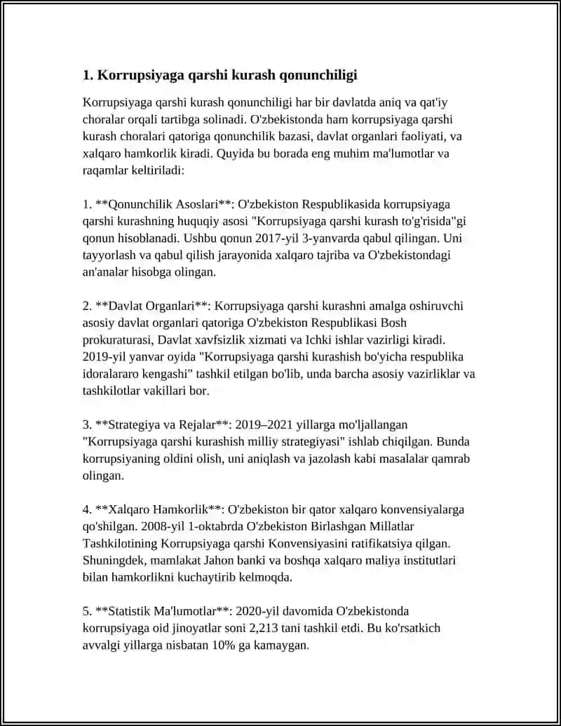 O'ZBEKISTON RESPUBLIKASIDA KORRUPSIYAGA QARSHI KURASH SIYOSATINING MAZMUNI VA HUQUQIY ASOSLARI 4