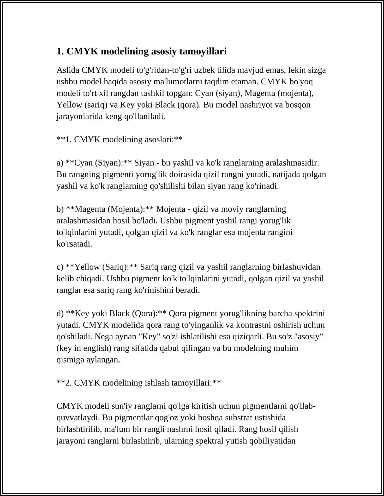 KOMPYUTER GRFIKASIDA CMYK MODELIDAN FOYDALANISH QOIDALARI 4