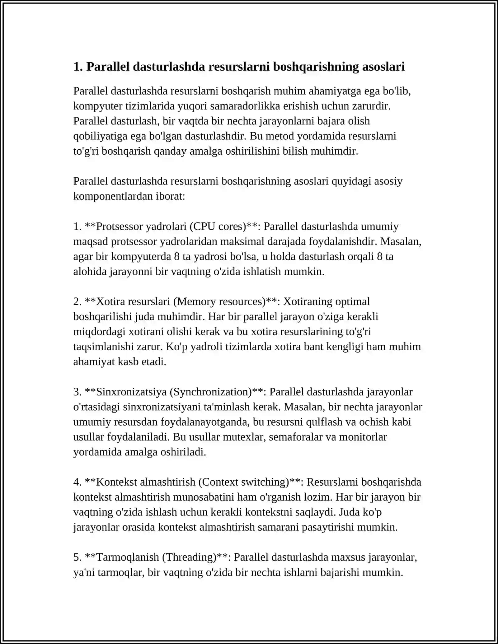 PARALLEL DASTURLASHDA RESURSLARNI BOSHQARISH:PARALLEL DASTURLASHDA RESURSLARNI OPTIMAL TAQSIMLASH VA BOSHQARISH 4