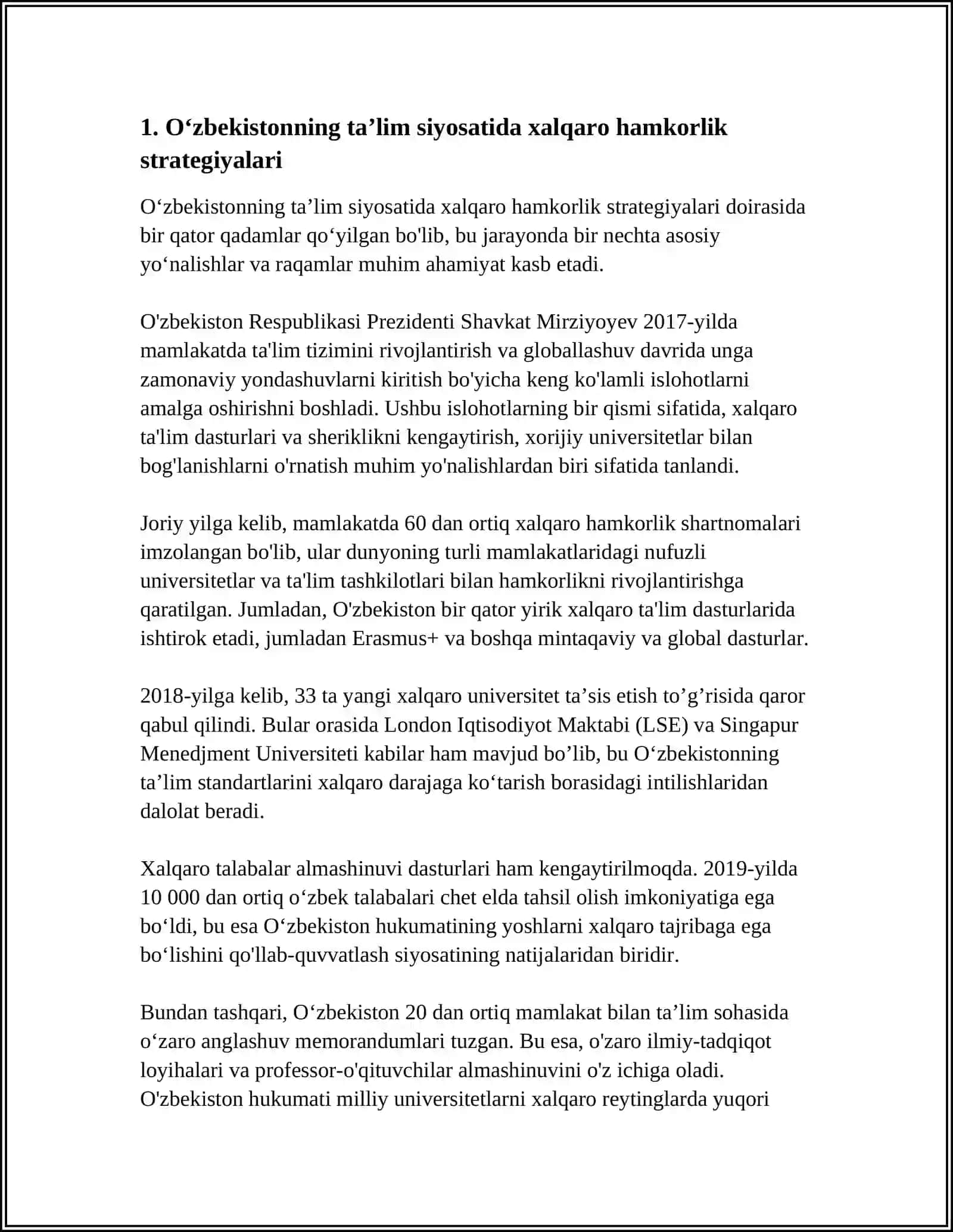 OZBEKISTONDA TALIM SOHASIDA XALQARO HAMKORLIKNI YOLGA QOYILISHI 4