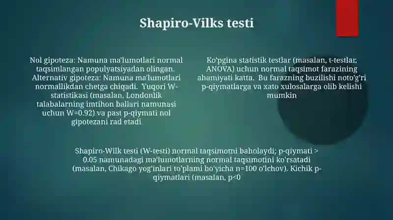 Bosh to'plamning normal taqsimlanganligi gipotezasi 4