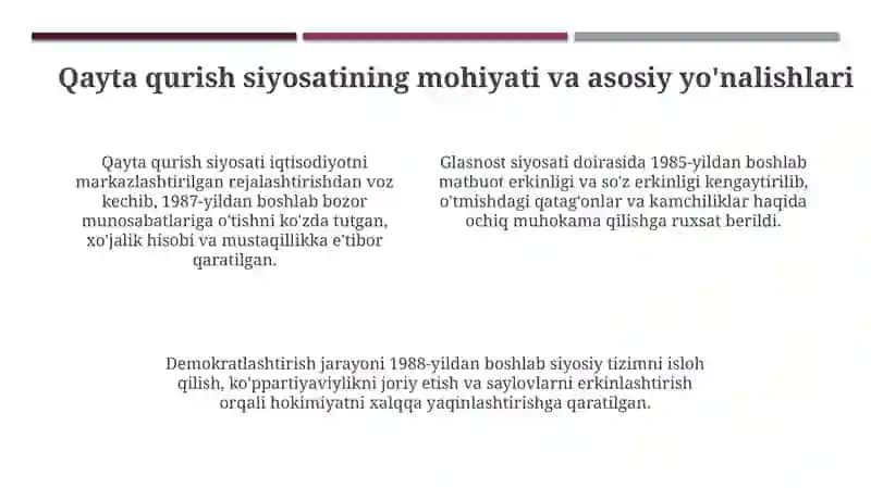 Qayta qurish yillaridagi Ōzbekistondagi ijtimoiy siyosiy vaziyat va Paxta ishi 4