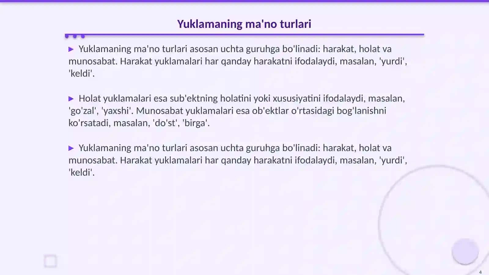 Yuklama va ularning ma'no turlari, grammatik xususiyatlari 4
