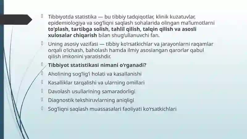 Tibbiyotda statistikaning ahamiyati 4