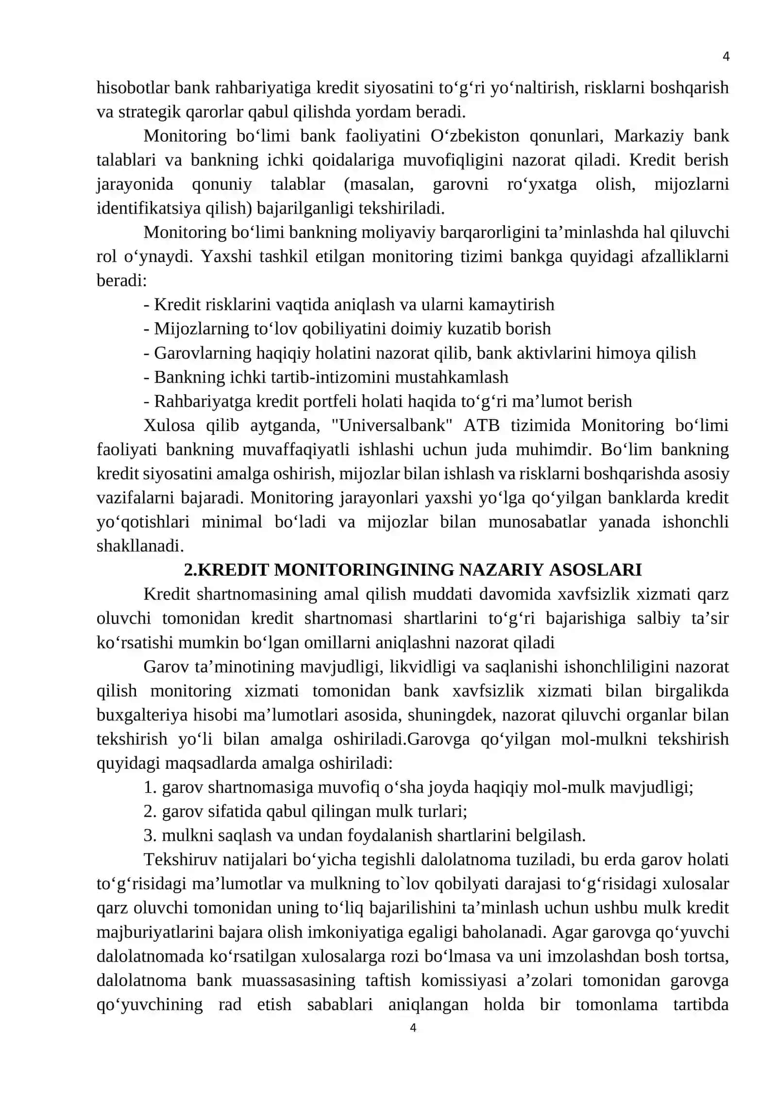Ushbu amaliyot hisoboti "Universalbank" ATB Qoʻqon shahar filialining Monitoring boʻlimida amaliyot davomida olgan bilim va tajribalarimni 4