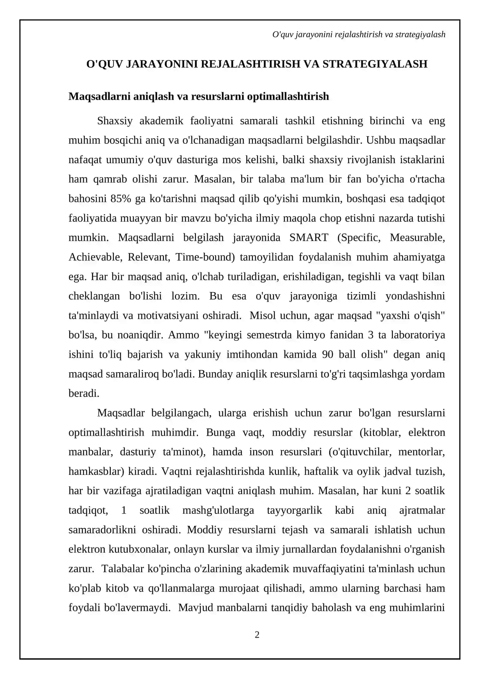 Shaxsiy akademik faoliyatni tashkil etish 4