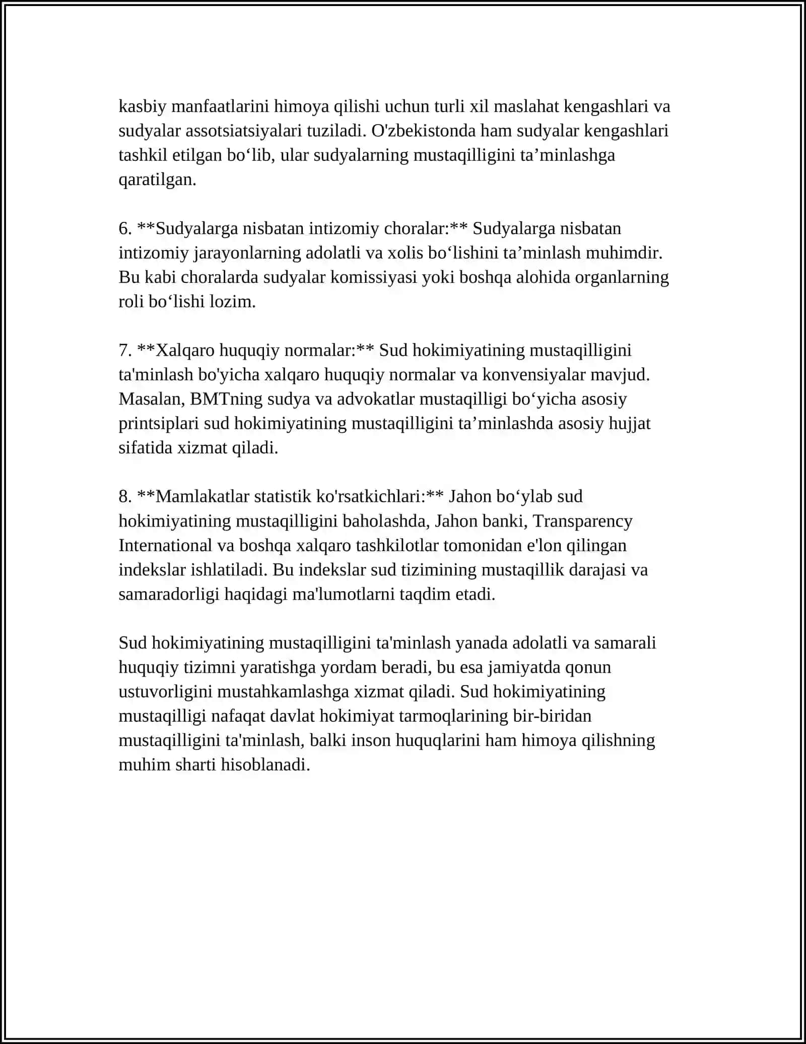 SUD HOKIMIYATINING CHINAKAM MUSTAQILLIGINI TA'MINLASH,SUDNING NUFUZINI OSHIRISH,SUD TIZIMINI DEMOKRATLASHTIRISH VA TAKOMILLASHTIRISH 4