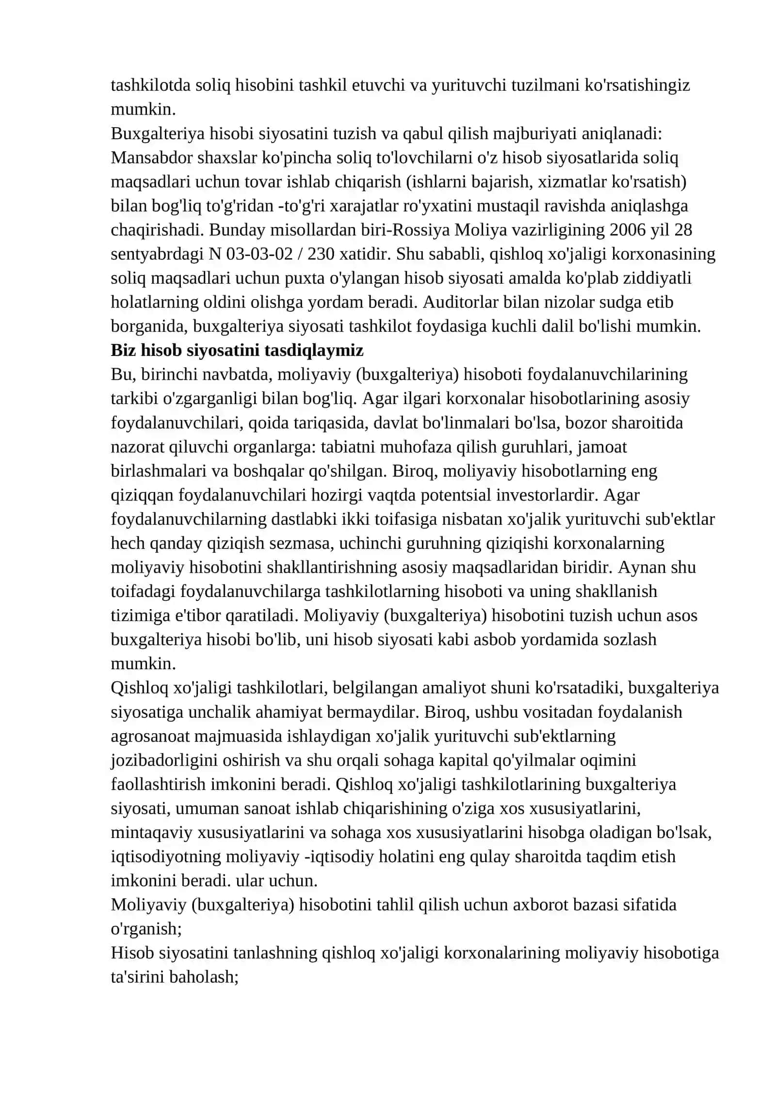 Qishloq xo‘jaligi korxonalarida xisob siyosati moliyaviy hisobotning turlari, tarkibi va uni taqdim etish muddatlari 4