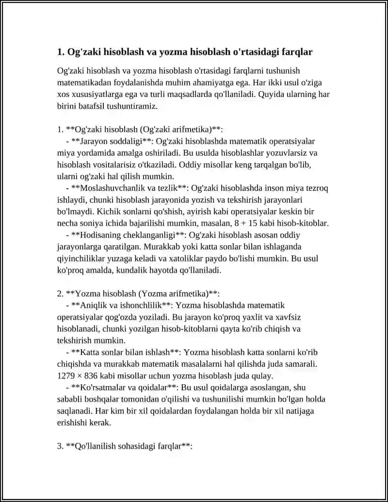 BOSHLANG'ICH SINFLAR MATEMATIKASIDA OG'ZAKI VA YOZMA HISOBLASHLAR ORASIDAGI BOG'LIQLIK 4
