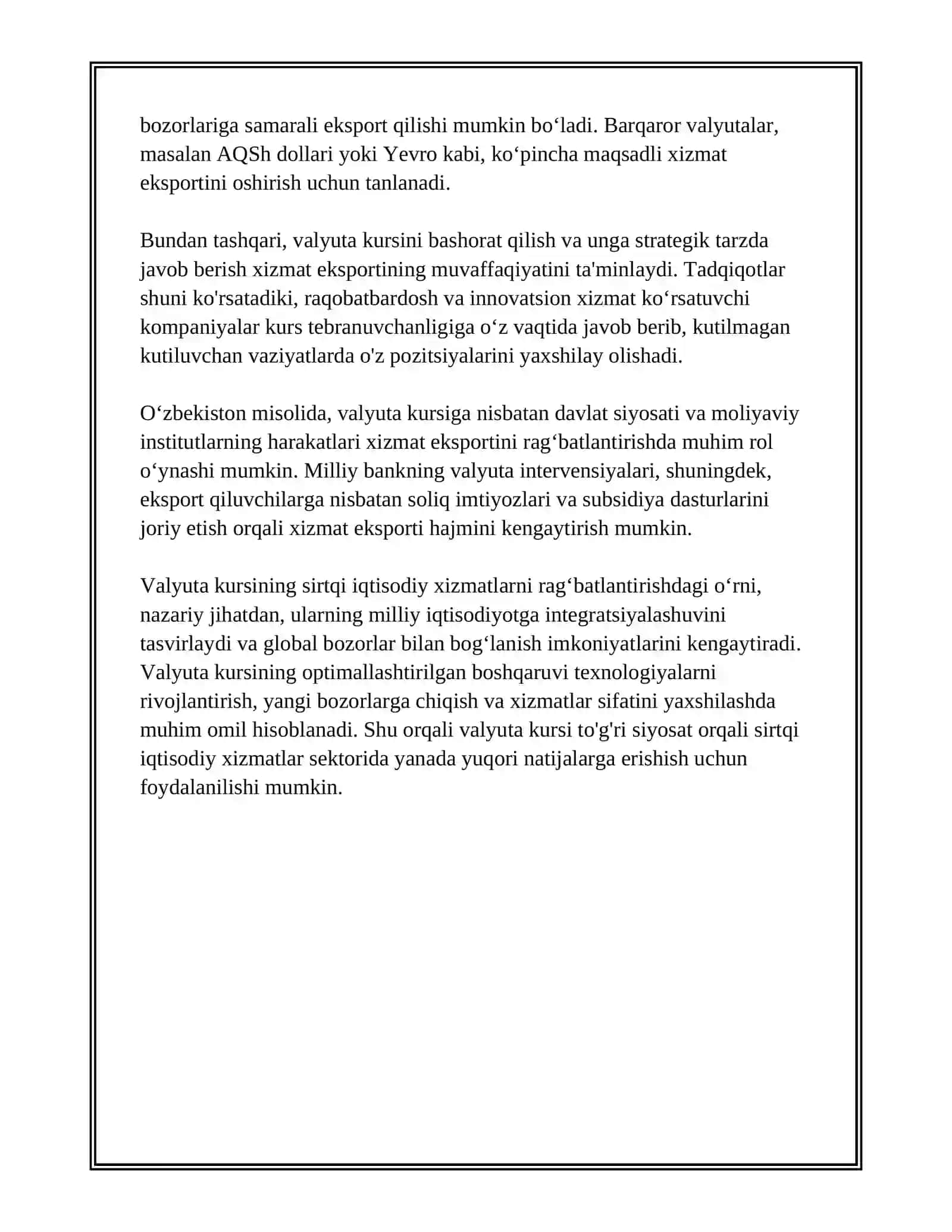 VALYUTA KURSINAN SIRTQI EKONOMIKALIQ XIZMETTI STIMULLASTIRIWDA PAYDALANIW 4