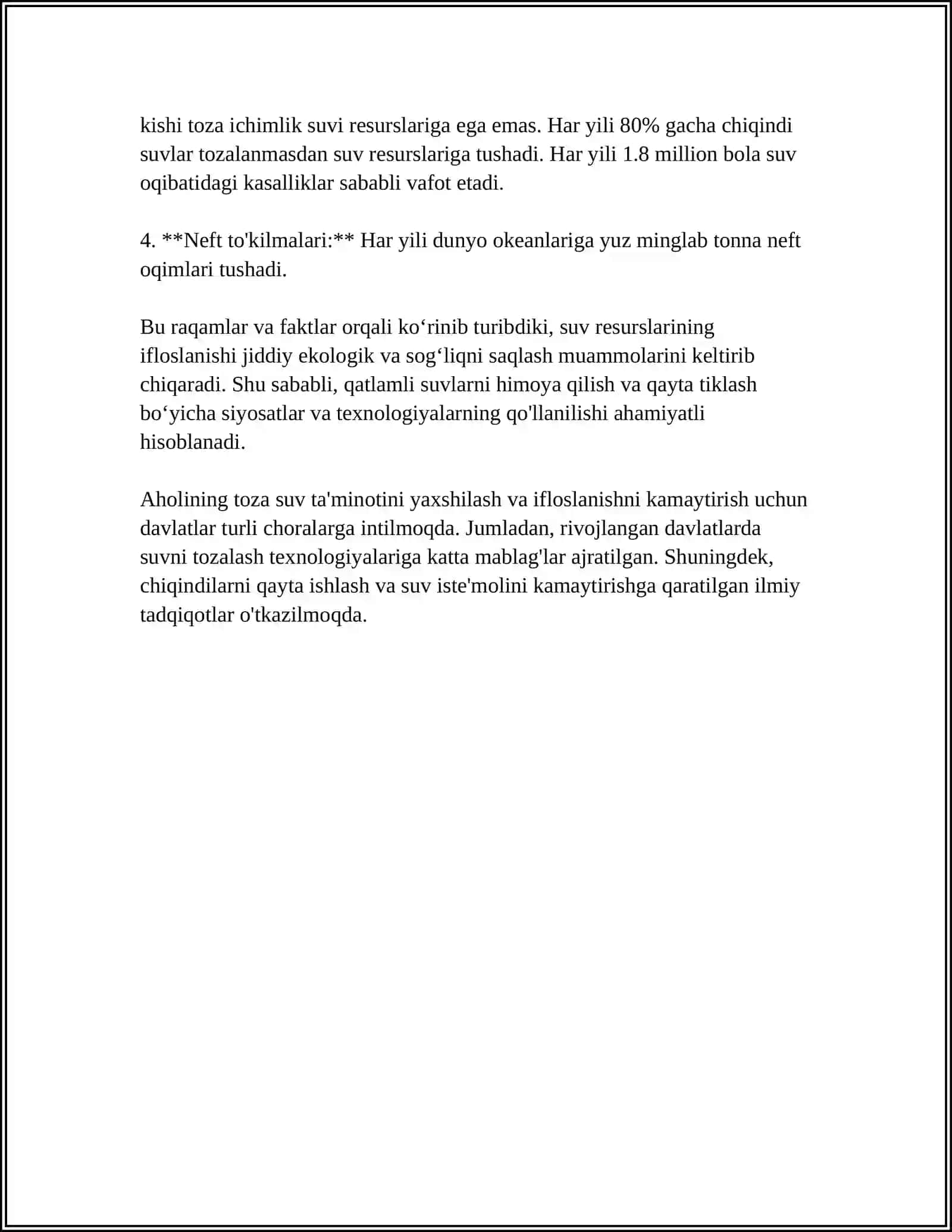 TABIIY SUVLARDA IFLOSLANISH VAUZ-UZIDAN TOZALANISHJARAYONLARI JARAYONI 4
