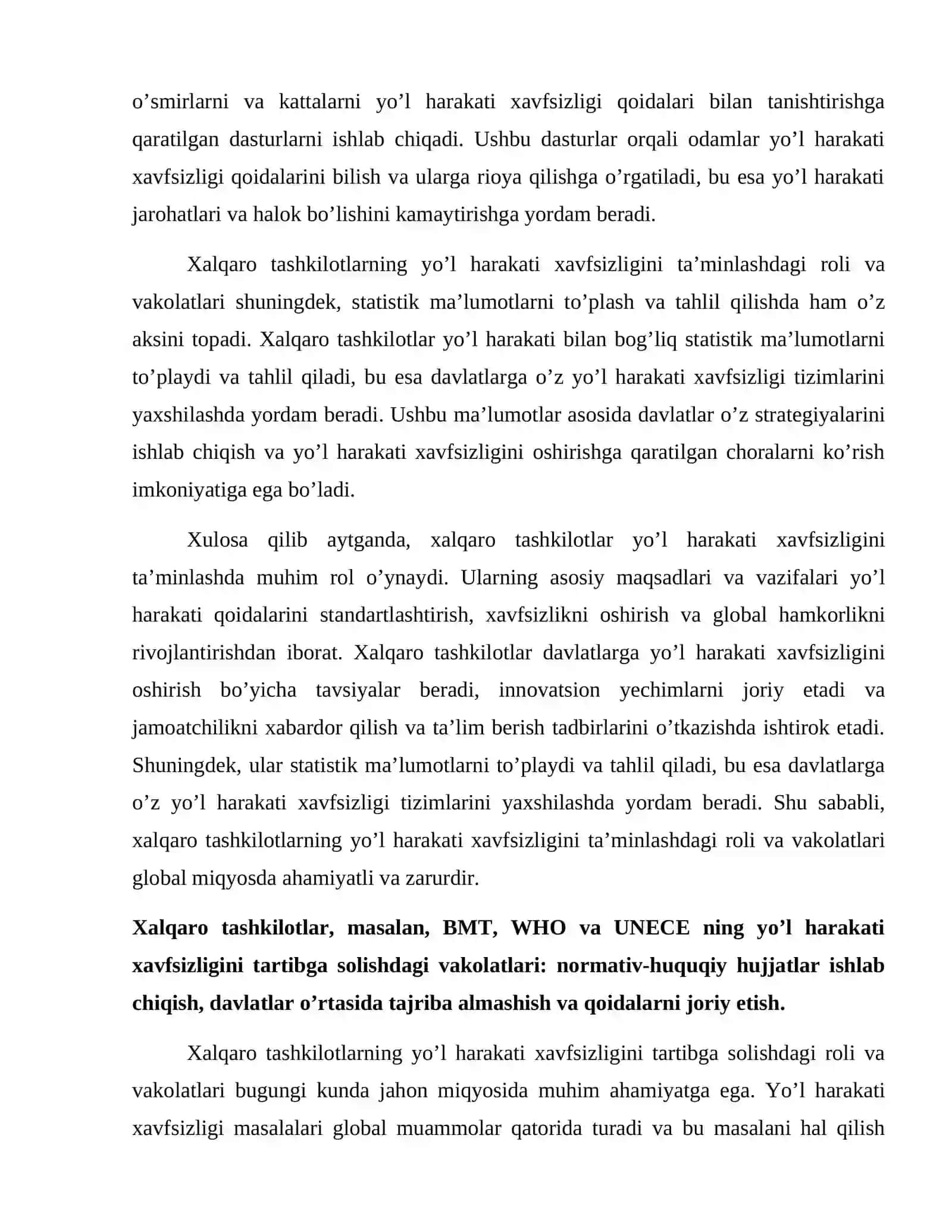 Xalqaro tashkilotlarning yo’l harakati xavfsizligini tartiga solishdagi roli va vakolatlari 4