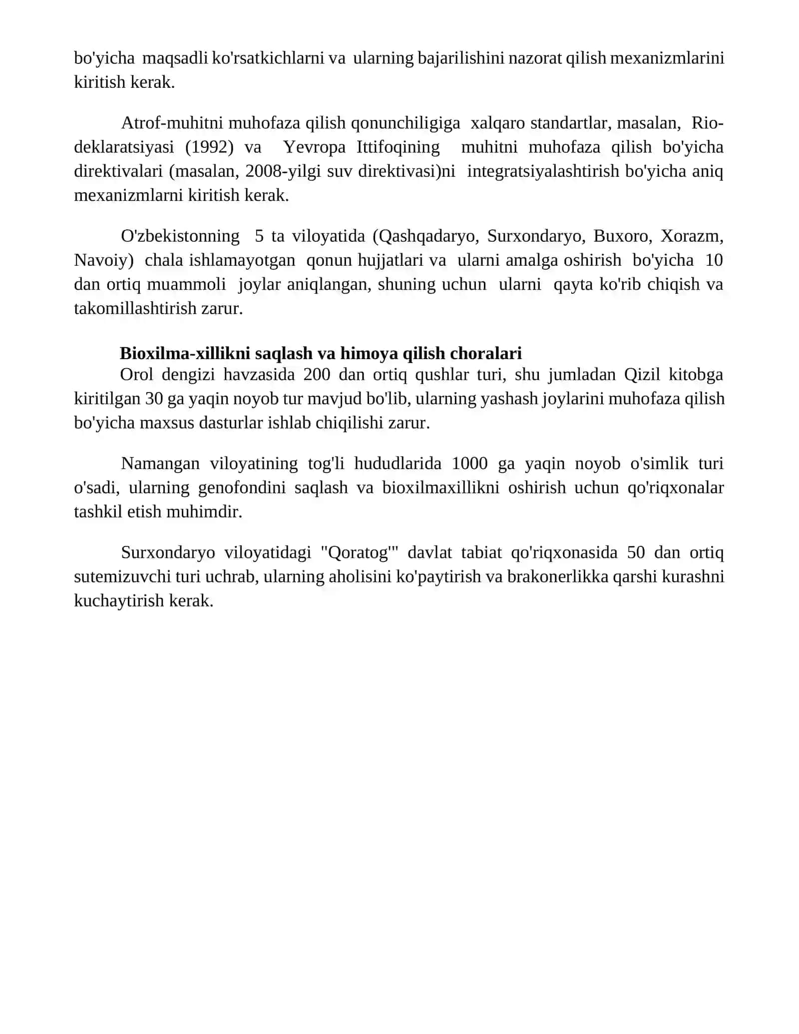 O'zbekistonning tabiati va tabiiy resurslarini muhofaza qilish tadbirlarini ishlab chiqish 4