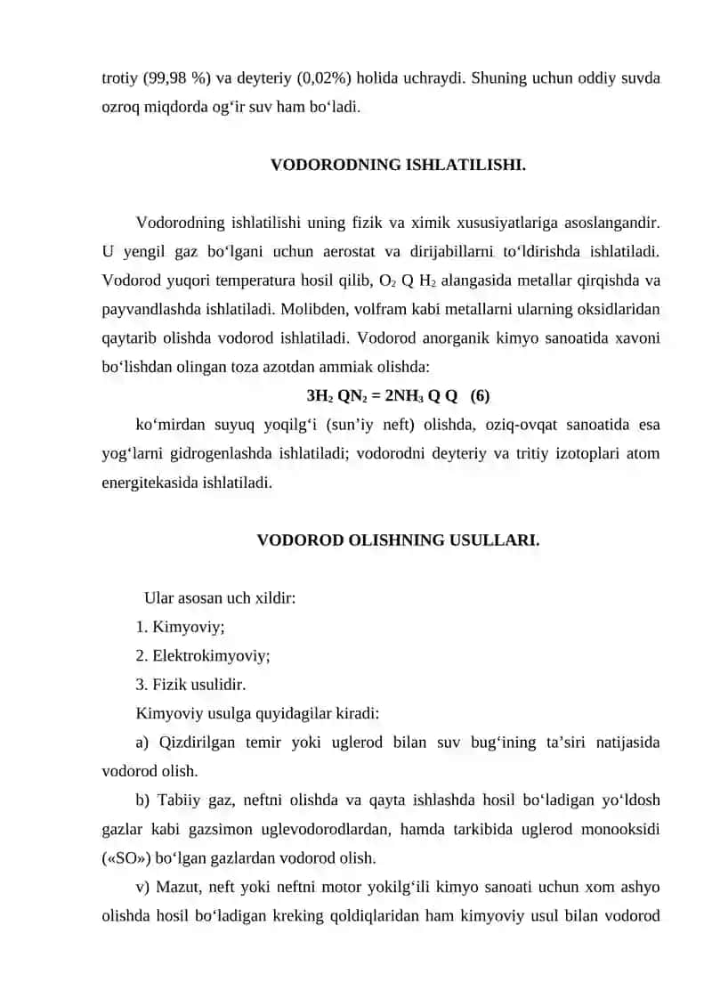 Vodorodning xususiyatlari va olish usullari 4