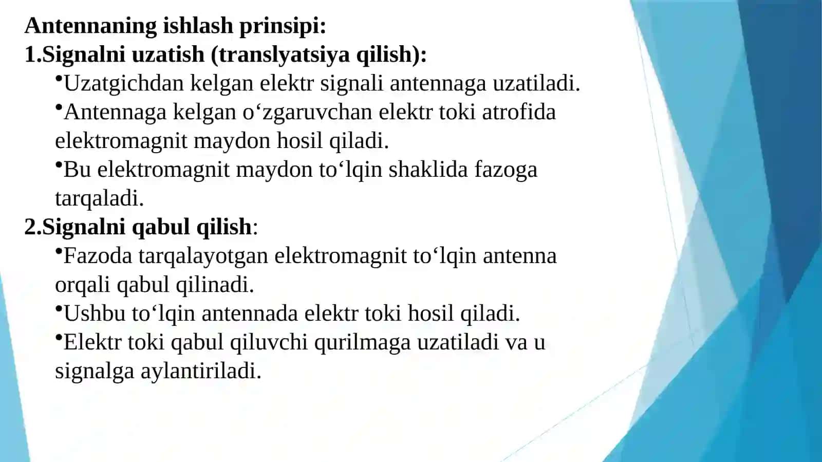 Elektromagnittoʻlqinlarning tarqatish va qabul qilish antennalari 4
