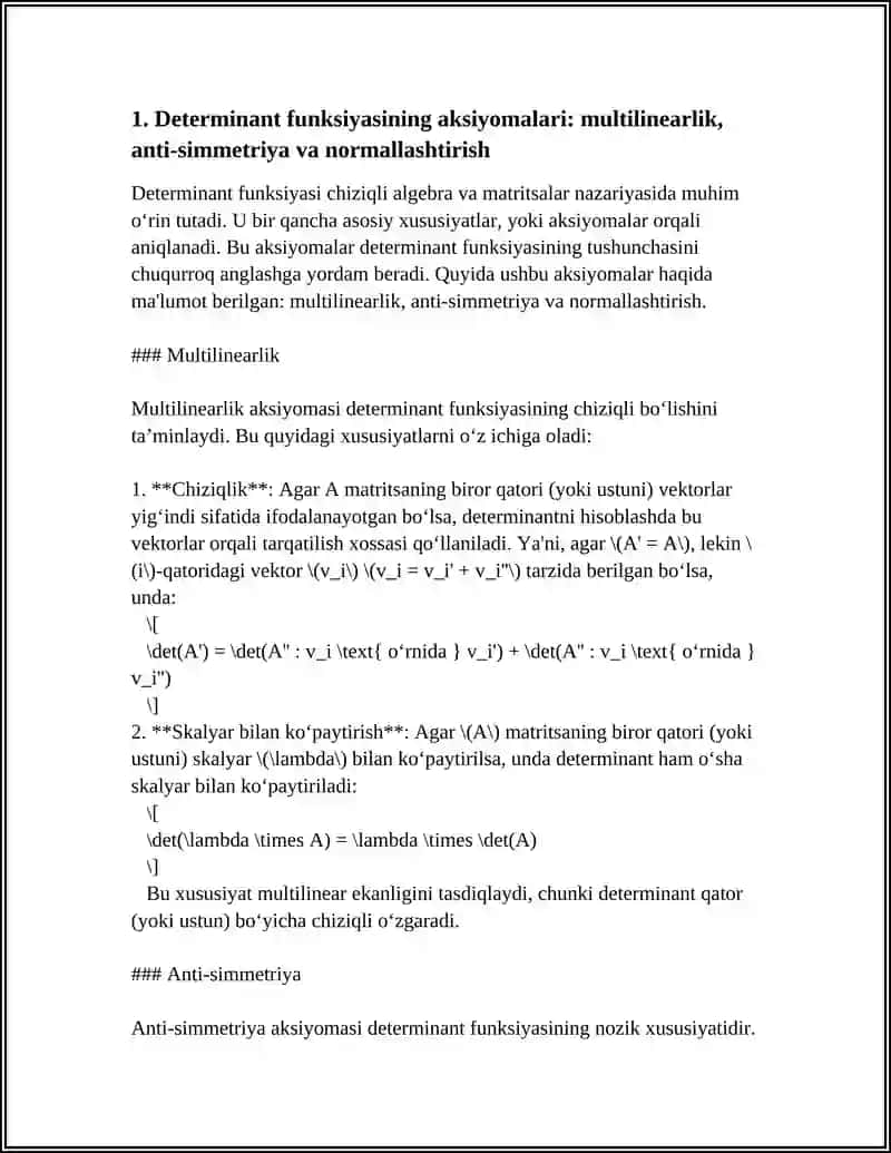 DETREMINANTLAR NAZARIYASINI AKSIYOMATIK QURISH 4