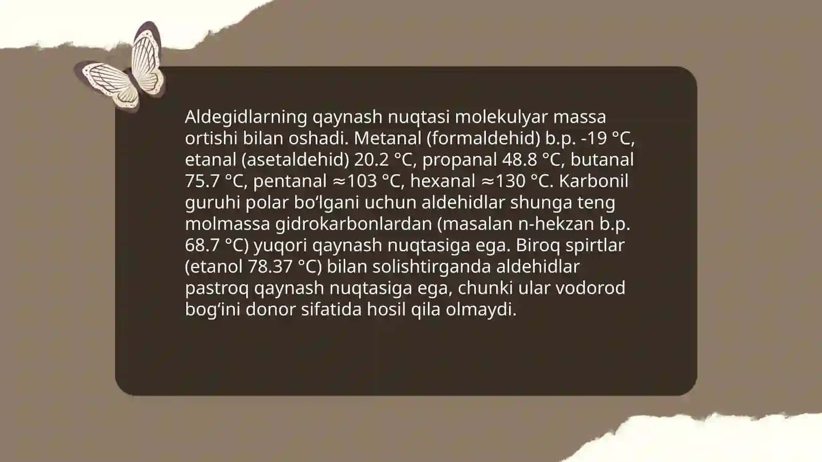 Aldegidlarning fizik xossalari 4