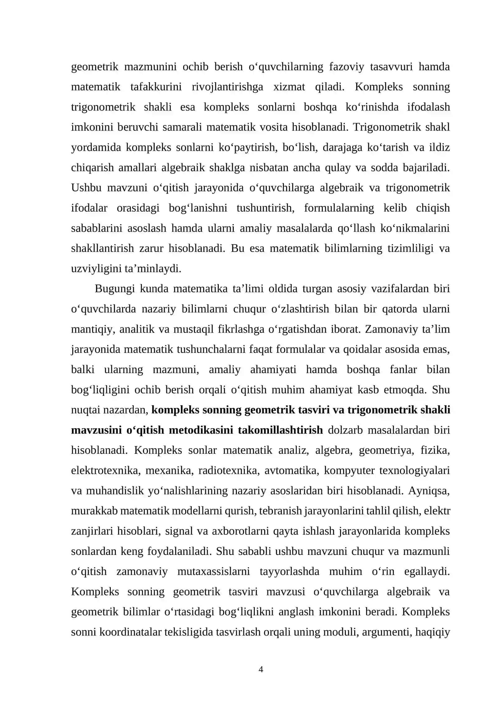 KOMPLEKS SONNING GEOMETRIK TASVIRI VA TRIGONOMETRIK SHAKLI MAVZUSINI O‘QITISH METODIKASI 4