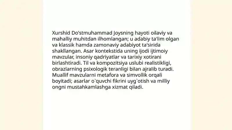 Xurshid Doʻstmuhammad Joys asari taqdimot 4