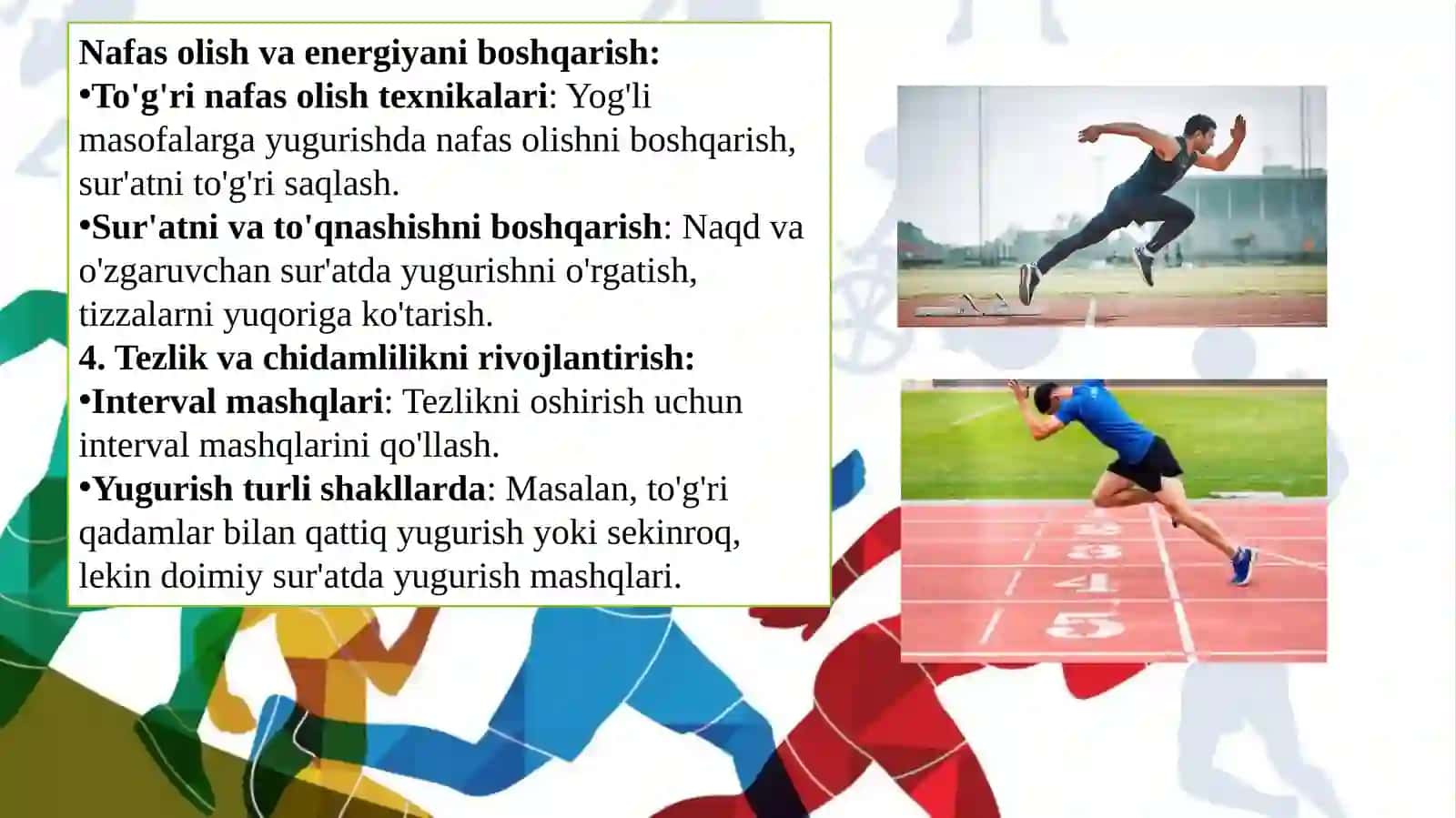 Yugurish turlari oʻrta masofa texnikasini oʻrgatishni takomillashtirish 4