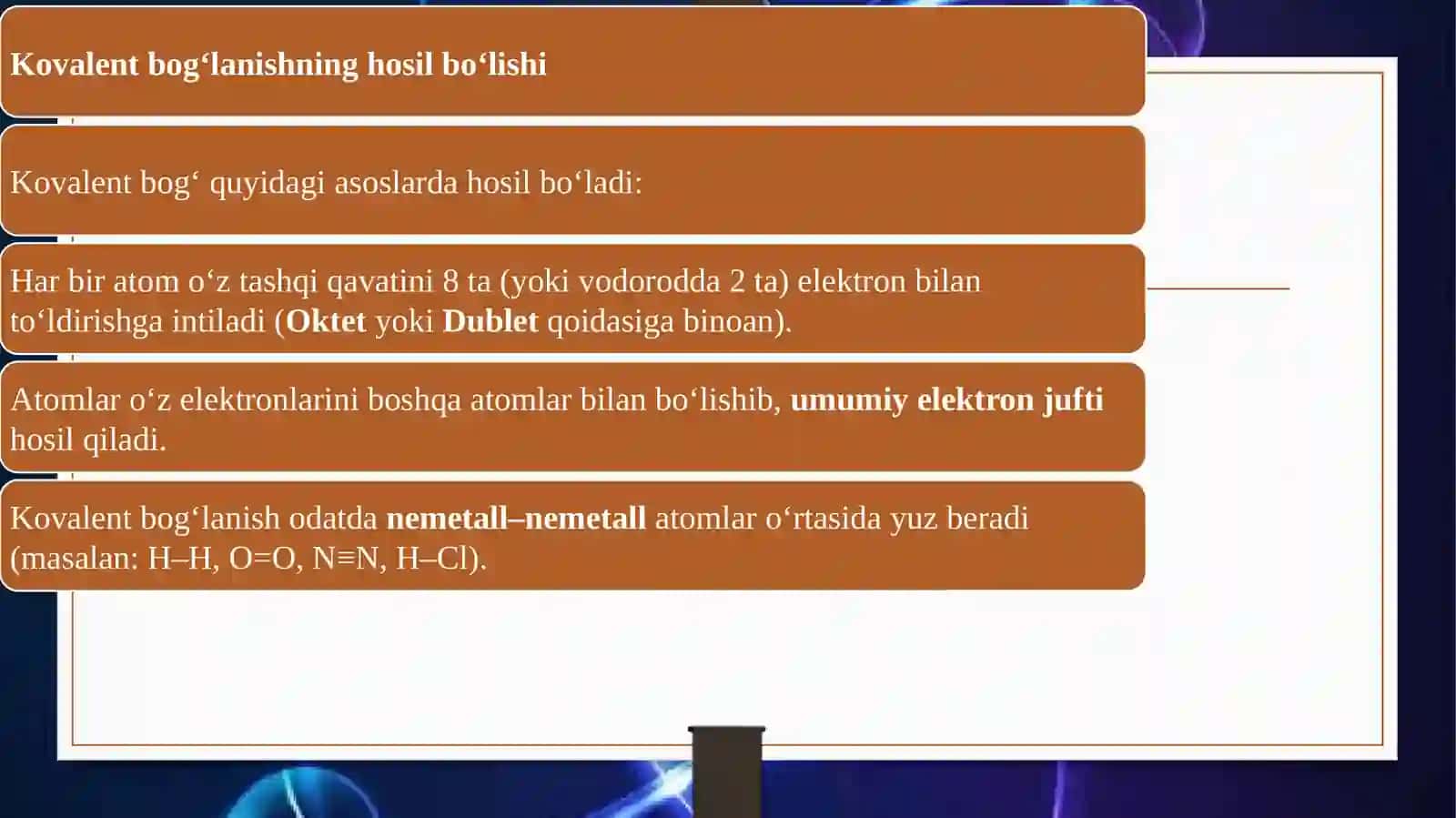 Kovalent bog'lanishning hosil bo'lishi 4